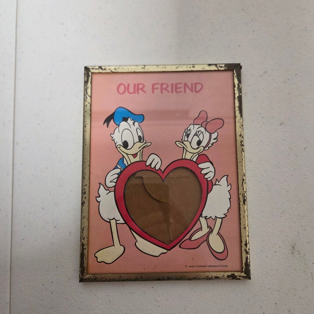 Vintage Walt Disney Donald & Daisy Duck Our Friend Heart Picture Frame 4x5.5